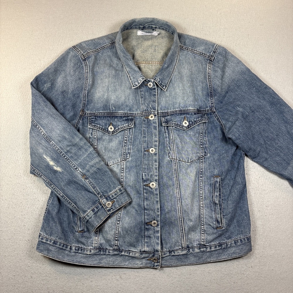Billy T Denim Trucker Jacket Womens‎ 3XL Light Distress Button up